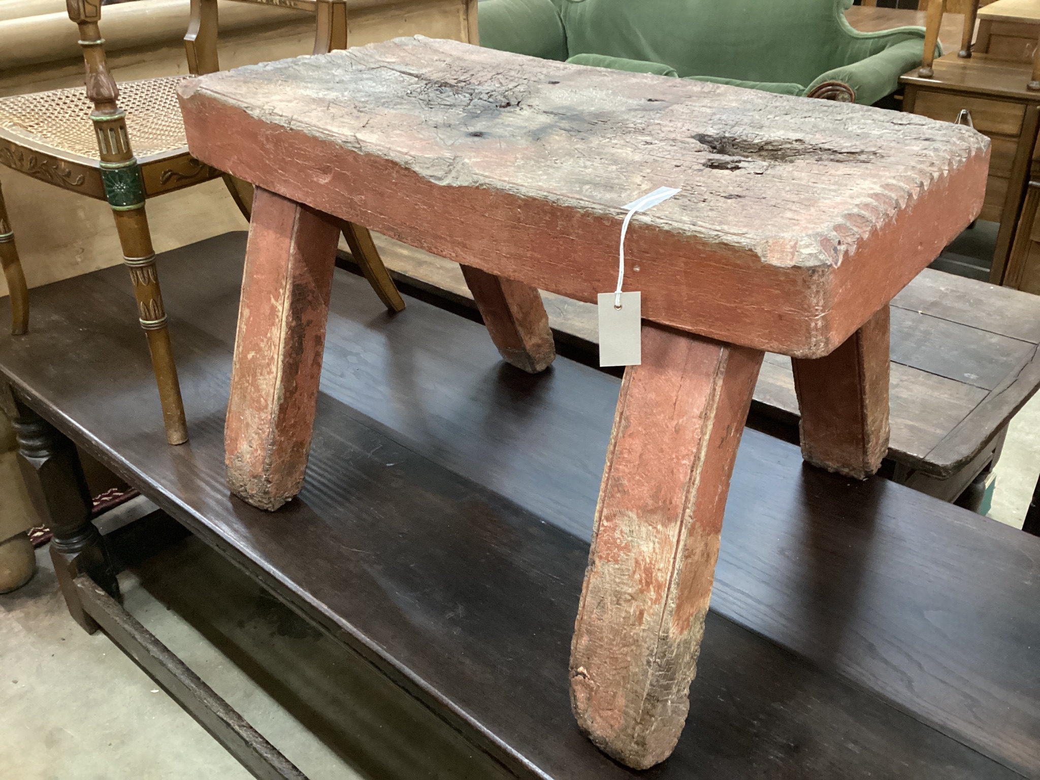 A 19th century Spanish pig bench, width 85cm, depth 39cm, height 52cm